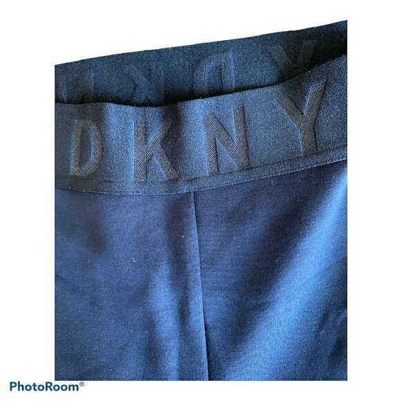 Dkny Logo Waistband Compression Ponte Leggings Size Medium Deep Navy Blue - Picture 3 of 5